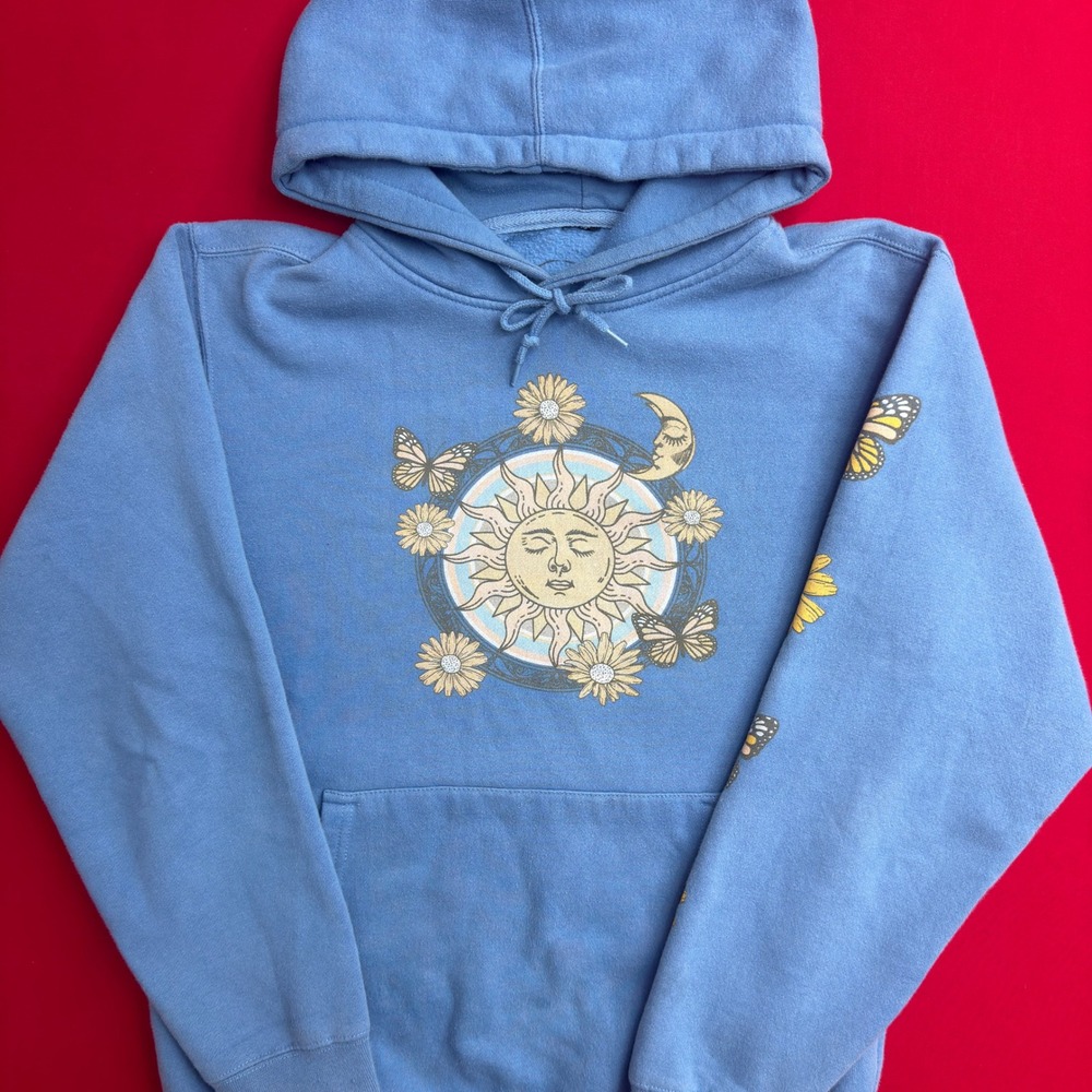 Obsessive Love Mystic Dreamer Sweatshirt‎ SMALL S Sun Moon Butterfly Blue Hoodie